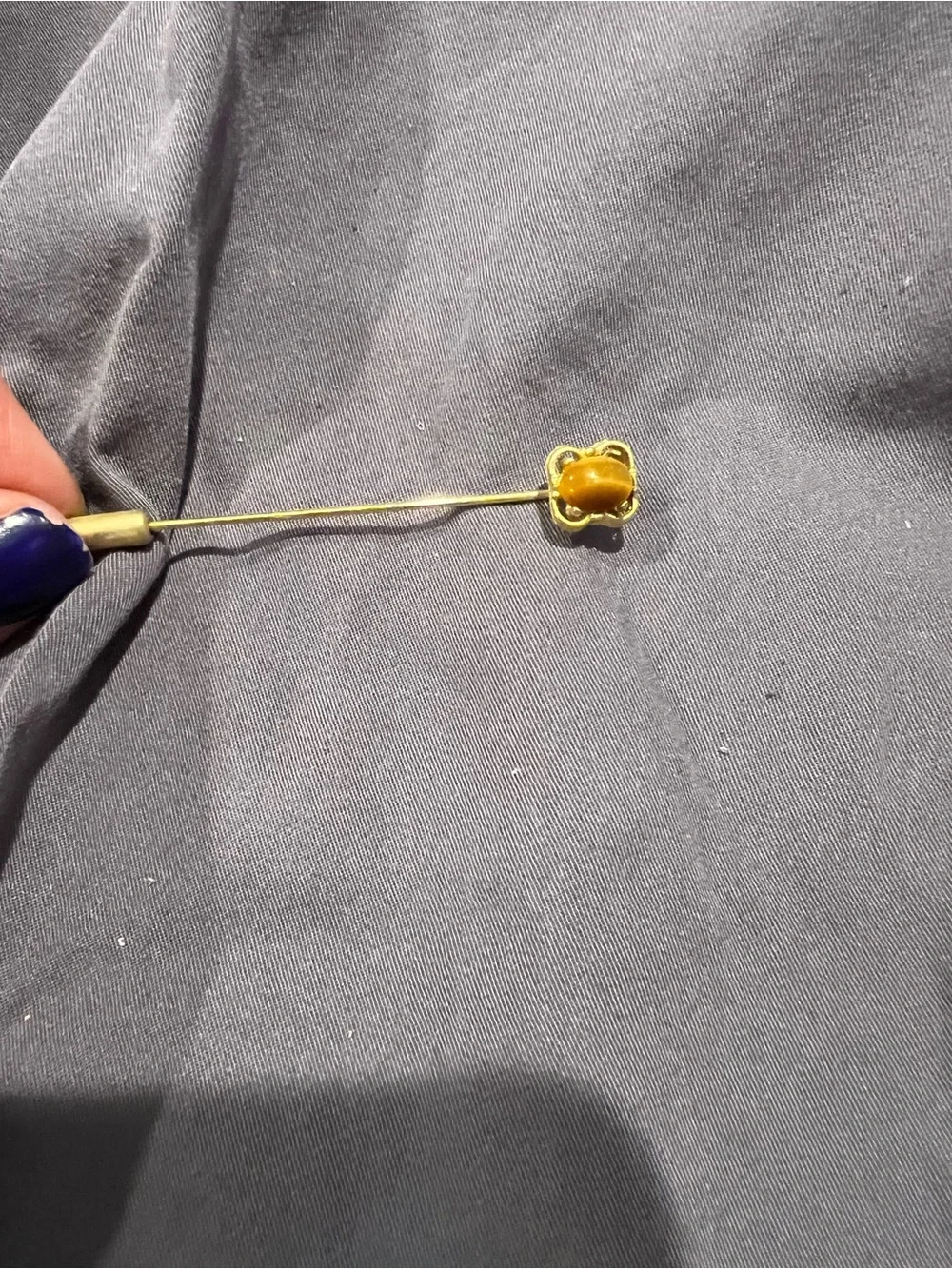 Gold Tone Stick Pin with Amber Gold Cabochon